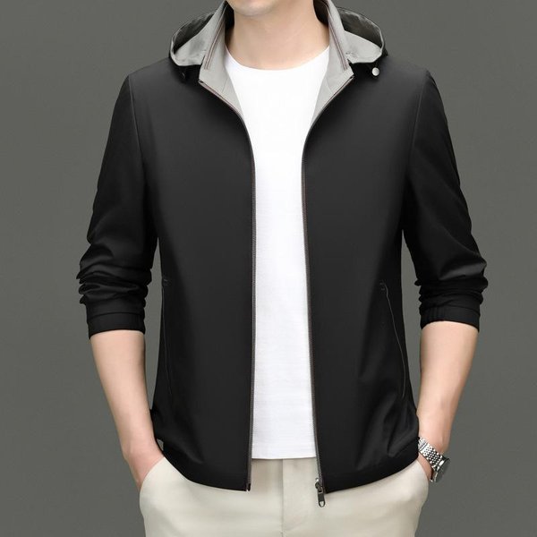 Nueva Chaqueta Reversible Para Hombre Chaqueta De Primavera Con Cuello Alto Y Capucha Ropa Superior Para Hombre 4XL Black-image