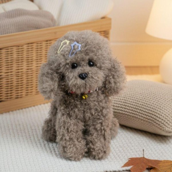 Urocza Pluszowa Zabawka Psa Pudla MięKkie Puszyste Pluszowe ZwierząTko Lalka Szczeniaka Z Dzwoneczkiem Przy ObrożY Kawaii Pluszak Na Prezent Urodzinowy WystróJ Domu 30Cm-image