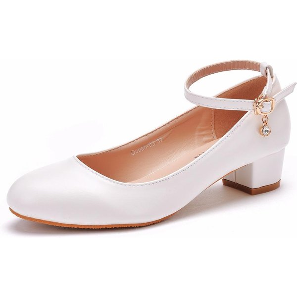 Zapatos Individuales De TacóN Cuadrado De 3 Cm De TamañO Grande, Punta Redonda, Pulsera De Una LíNea, Zapatos Individuales, Primavera Y OtoñO, Zapatos De Boda, Mujer, Zapatos De Boda Blancos, Mujer 39 White-image