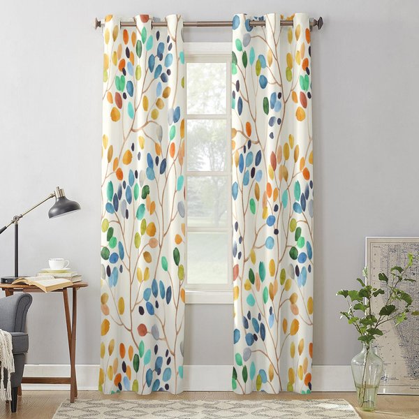 Cortinas De Ventana Abstractas De Hojas Coloridas Para Sala De Estar Dormitorio Cortina Moderna Persianas Cortinas 135W X 60H(Cm) X1 Gray-image