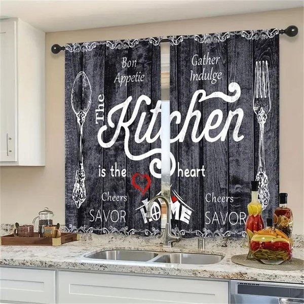 2 Paneles Moda Minimalista Cuchillo Tenedor Texto Cocina Cortinas De Ventana FáCil InstalacióN Para Dormitorio Estudio CafeteríA Sala De Estar DecoracióN Del Hogar 50W130H(Cm)X2Pcs&Rod Pocket-image