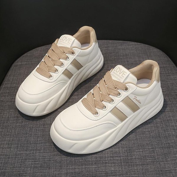 Zapatos De Cuero Blancos PequeñOs Primavera Nuevo Suela Gruesa Aumento De Altura Zapatos De Mujer VersáTiles Zapatos De Lona Zapatos Casuales Zapatos Deportivos De Mujer 40-image