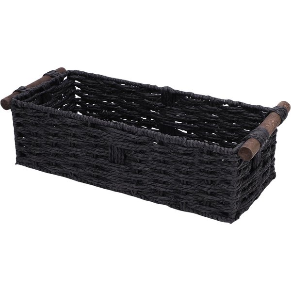 Koszyk Do Przechowywania Z Papierowego Sznurka RęCznie Tkany Dekoracyjny Pojemnik Do Przechowywania NakłAdka Na Zbiornik Toaletowy Kosz Na Papier Na PółKi Blat Czarny-image
