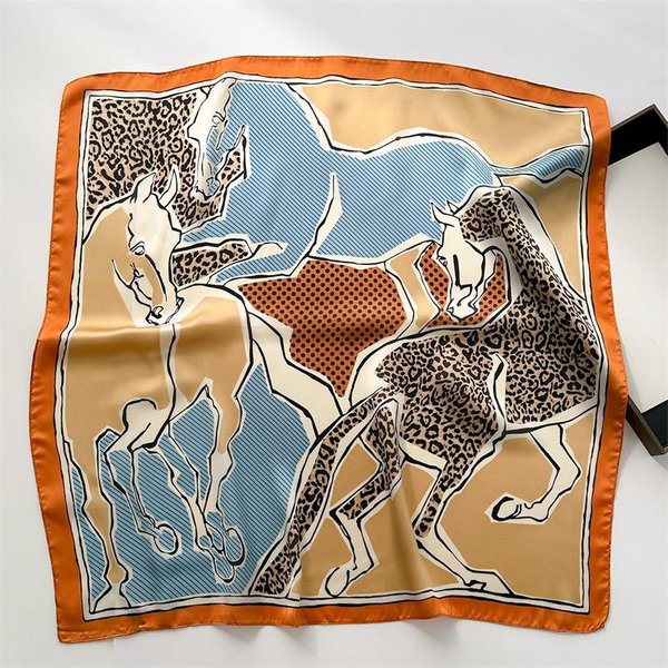 Modny Damski Szalik 70X70Cm Z Nadrukiem Pashima Jedwabny Szalik Kwadratowy Szal Dekoracyjna Opaska Na GłOwę Szyję Luksusowy Design Bandana HidżAb 70X70Cm Black-image