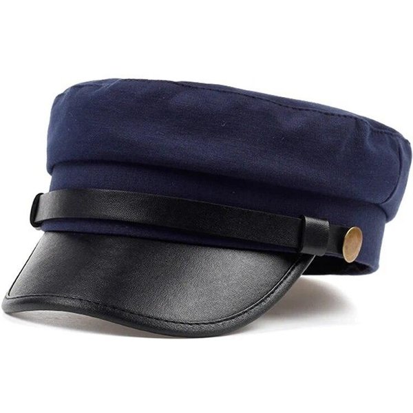 Sombreros Militares De Cuero Unisex Con Visera Gorras De BéIsbol De Copa Plana Para Mujeres Sombrero Protector Solar Para Deportes Al Aire Libre Cadete Black-image