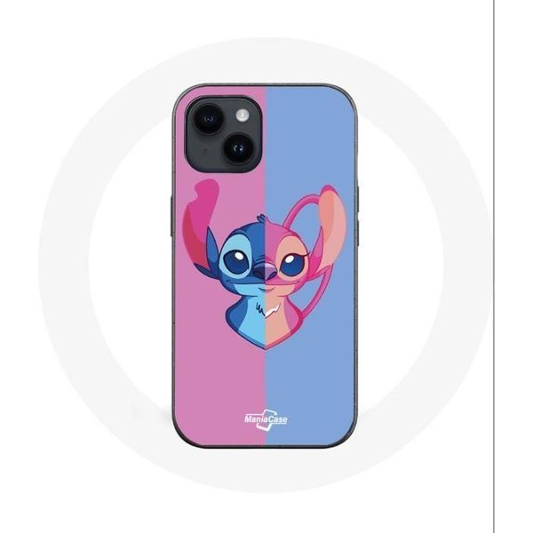 Coque - Maniacase - Iphone 14 Plus - Stitch Et Angel - Souple - Noir/Bleu/Rose Color Rosa-image