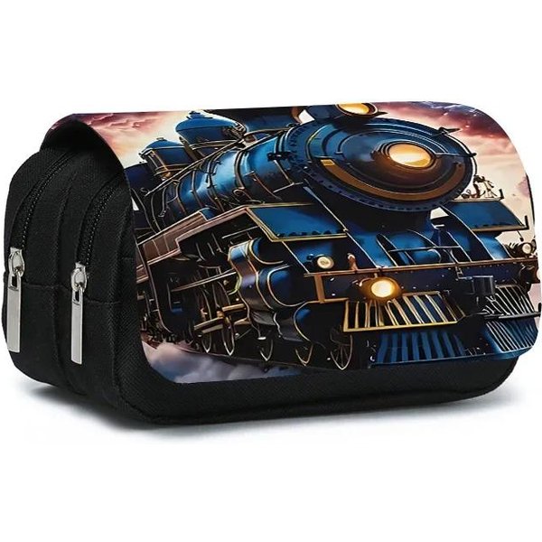 Estuche Para BolíGrafos Abatible De Doble Capa Con DiseñO De Locomotora Mejor Regalo Para NiñOs/NiñAs Dibujos Animados 2D Conveniente Duradero Material Escolar Estuche Para LáPices-image