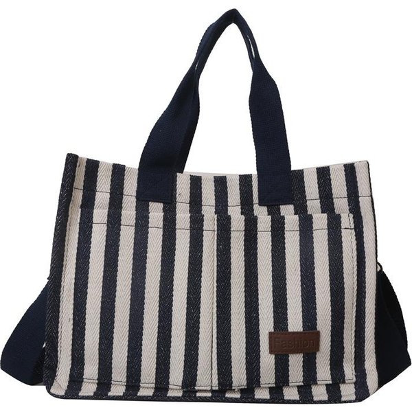 Bolso De Mano Urbano Cool, Bolso De Hombro Para Mujer De Gran Capacidad, Bolso Cruzado De Lona A Rayas De Moda, Bolso Tote De Moda Para Viajes Y Compras Gray-image