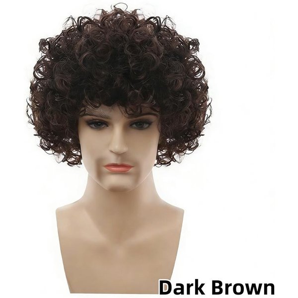 AfrykańSkie MęSkie Syntetyczne Peruki Puszyste KręCone WłOsy Czepek Halloween Cosplay Impreza Nakrycie GłOwy Rekwizyty Hippie Rock Taniec Codzienne UżYcie Peruki Black-image