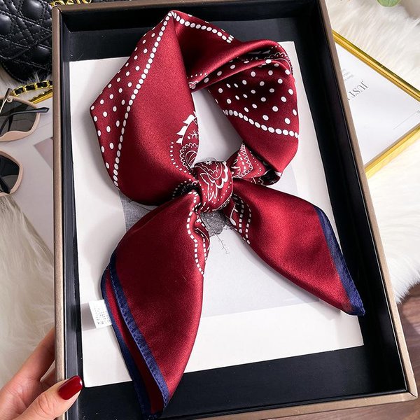 Prawdziwy Jedwabny Szalik Dla Kobiet Kropkowane Szale Chusty Foulard Szaliki Pashmina Damski HidżAb Bandana Bufanda Poncho Kwadratowy Chusteczkę Real Silk 68X68Cm Red-image