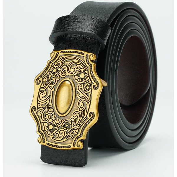 Damski Pasek Wszechstronny Pasek Nowy Styl Modny Prosty Pasek Czysta SkóRa BydlęCa Damski GłAdka Klamra Pasek 105Cm Black-image