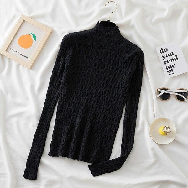 Kaszmirowe Swetry Z Golfem Damskie Swetry Jesienno-Zimowa Nowy CiepłY Sweter WąSkie Topy WełNiany Sweter Z Dzianiny Jumper MięKkie Pull Femme 17688 L Szary-image