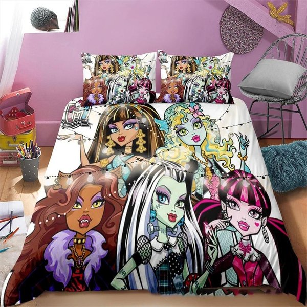 ColeccióN De Ropa De Cama Monster High Impresa En 3D Funda NóRdica Cubre EdredóN Para Dormitorio TamañO Individual Doble King Funda De Colcha Textil Para El Hogar 23 Piezas 200X200Cm-3Pcs-image