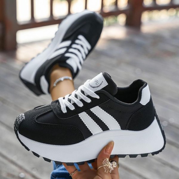 Damskie Letnie Sneakersy Siateczkowe - OddychająCe Sznurowane Gruba Podeszwa Buty Do Chodzenia, OkrąGłY Nosek Lekkie Obuwie Sportowe 37 Czarny-image