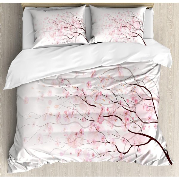 Juego De Funda NóRdica Japonesa, Rama De Un Floreciente ÁRbol De Sakura Flor Flores De Cerezo Tema De Primavera Arte Juego De Cama JapóN TamañO Completo EU Double(200X200Cm)-image