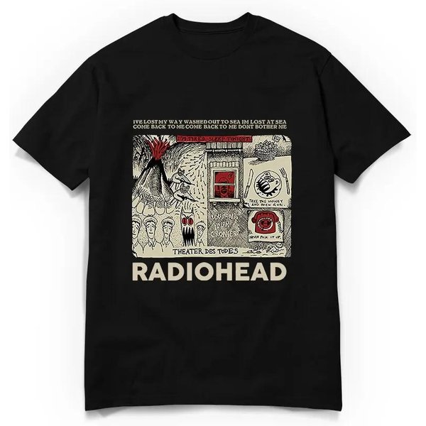 Camiseta Vintage Para Hombre Radiohead AlgodóN Casual Top Manga Corta Marca Verano Camiseta Oversize Para Mujer Ropa 2024 Xxxl Beige-image