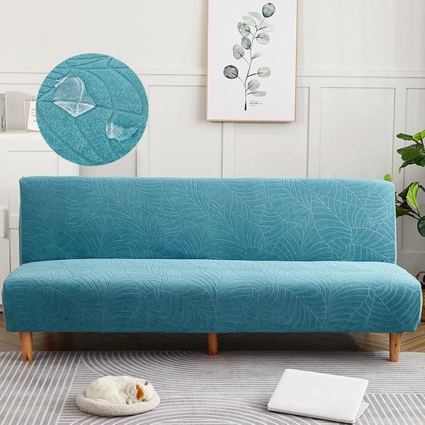Wodoodporna żAkardowa Narzuta Na Sofę Bez PodłOkietnikóW Narzuta Na Sofę Do Salonu Nowoczesny Pokrowiec Na Futon Zmywalny Pokrowiec Na Sofę Do Domowego Hotelu X Size (120-150Cm) Niebieski-image