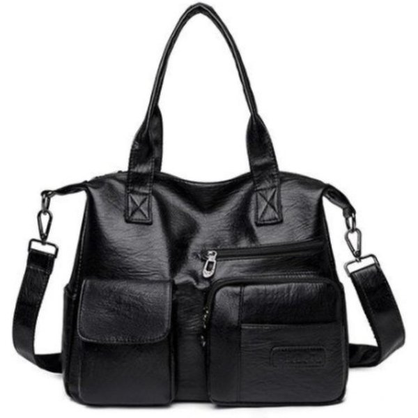 MięKka SkóRzana Torebka Damska Vintage PU Torba Na Ramię Z Wieloma Kieszeniami Torba Na Zakupy Lady Crossbody Bag Mommy Totes 34*14*30Cm Czarny-image