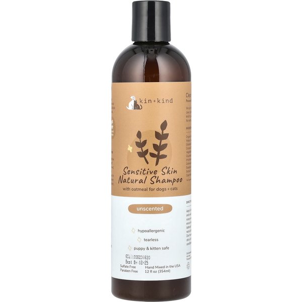 Kin+Kind, Champú Natural Para Piel Sensible, Para Perros Y Gatos, Sin Fragancia, 12 Fl Oz (354 Ml) Beige-image