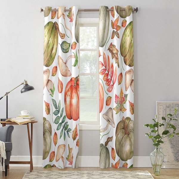 Jesienne LiśCie Dyni Grzyby Nowoczesne ZasłOny Okienne Do Salonu ZasłOna Do Sypialni Kuchnia Leczenie Rolety ZasłOny 135W X 215H(Cm) X2-image