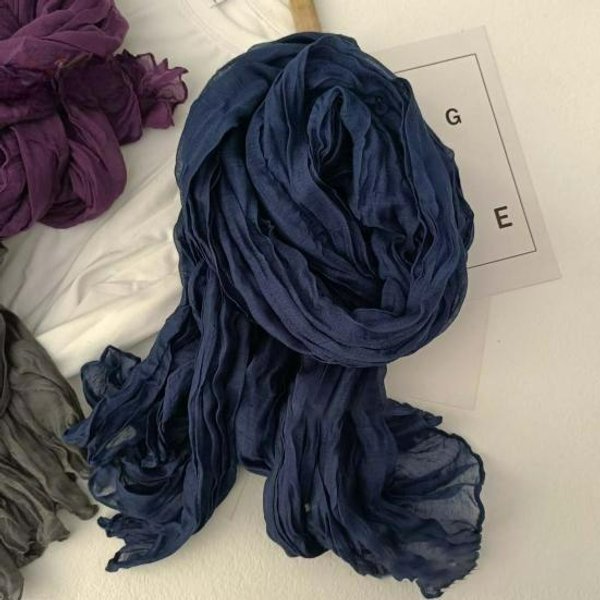 Bufanda De Mujer De Color SóLido, Bufanda Larga Plisada, Bufanda Retro Para OtoñO E Invierno, Bufanda Larga CáLida, Bufanda Suave De InspiracióN Vintage Azul-image