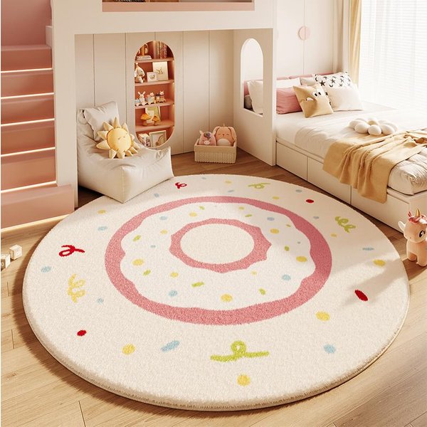 DecoracióN De Dormitorio Estilo Dibujos Animados Alfombra Suave Alfombrilla Antideslizante Para Recibidor Alfombras Redondas Lindas Para Sala De Estar Gruesa Alfombrilla De Piso De Felpa Para Mesita De Noche 80X80Cm-image