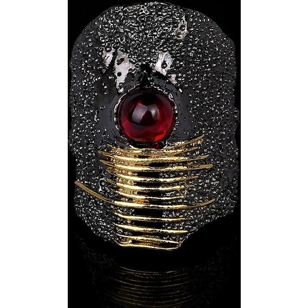 Nuevo Anillo Creativo GeoméTrico Negro Bicolor Caballo Rojo No. 10 Black-image