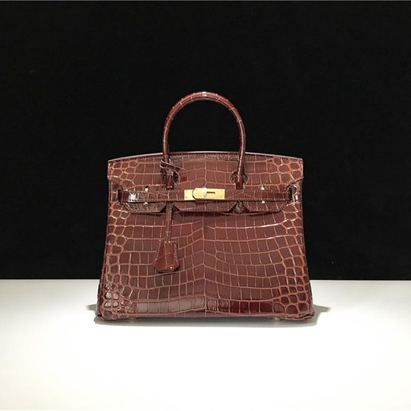 SkóRzana Torba Platynowa Ze Wzorem Krokodyla, DużA Pojemność, Modna I Wszechstronna Torba Damska, Torba Na Ramię Do Noszenia W RęKu I Crossbody, PrzenośNa 25Cm Brown-image