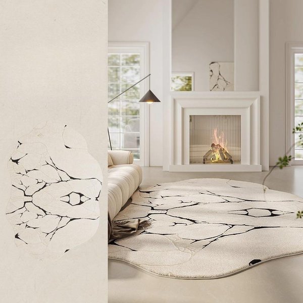 Dywaniki O Nieregularnych KształTach Do Salonu Styl Kremowy WystróJ Sypialni Pluszowy Dywan Puszysty MięKki Mata PodłOgowa Do Salonu Zmywalny Dywanik Do Gabinetu 80X160Cm Beige-image