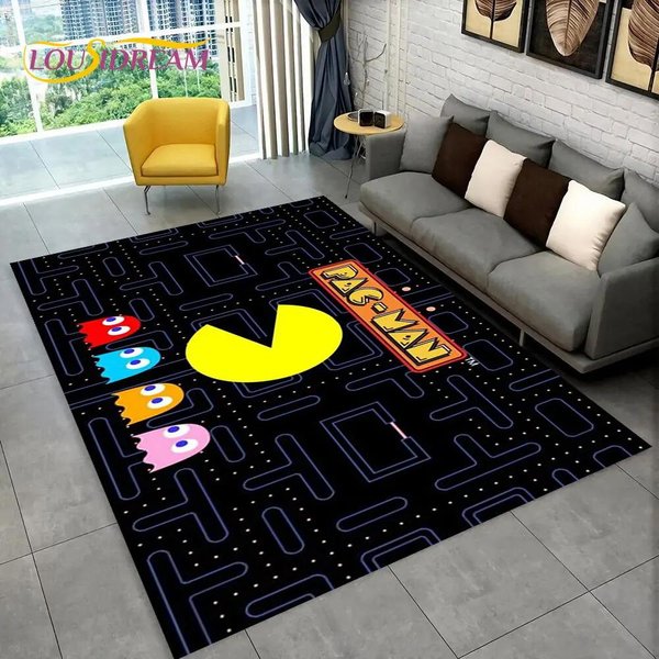 Pacman-Alfombra Retro CláSica Para Gamer, Alfombra Para El Hogar, Sala De Estar, Dormitorio Infantil, DecoracióN De Felpudo Para Sofá, Alfombra Antideslizante 60X90Cm(23X35In)-image