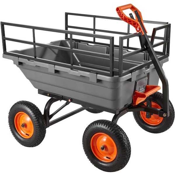 Carro De Volteo Para JardíN, Carro De Volteo De Polietileno De 680 Kg, 15 Cu. Pie. Carretillas De JardíN Carro Volquete Con Asa Convertible 2 En 1, Mecanismo De Volcado RáPido De 90°, Ajustable-image