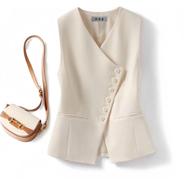 Chaleco Blazer De Mujer Sin Mangas Con Cuello En V Para Primavera OtoñO Abrigo Chaleco De Traje Corto Para Mujer Chaqueta Xxxl Beige-image