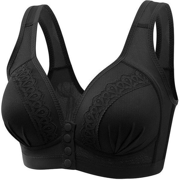 Biustonosz Zapinany Z Przodu Dla Kobiet Biustonosze Push-Up Bezszwowe Biustonosz Bez Fiszbin DużY Rozmiar Bralette Seksowna Bielizna 46 Czarny-image