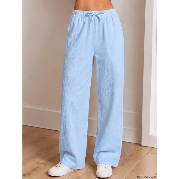 Pantalones De Lino Beige Para Mujer Con Textura, Pierna Ancha Y Cintura Con CordóN - Ajuste Holgado Relajado, Pantalones De Verano Para Vacaciones S-image