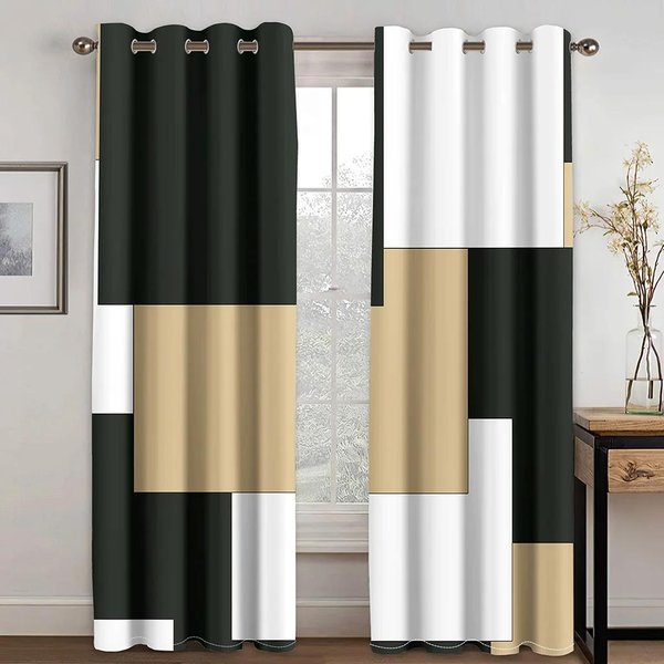 DiseñO Abstracto Moderno Cortina Opaca Metal Graffiti Cortinas Para Ventanas Para Sala De Estar Dormitorio DecoracióN Del Hogar Cortina De Alto Sombreo W55 X H120Cm X 2&HOOK-image
