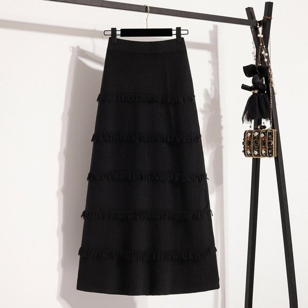 Falda De Punto Para Mujer Invierno Nuevo Estilo Para Cubrir Caderas Y Hacerlas Lucir Delgadas Falda Midi 4XL Gray-image