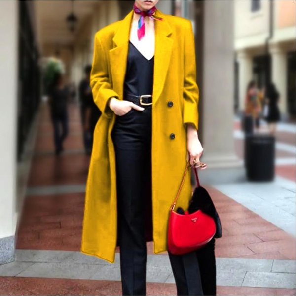 Abrigo De Lana Para Mujer OtoñO E Invierno Abrigo Nizi Casual Largo JaponéS Y Coreano 2XL Yellow-image
