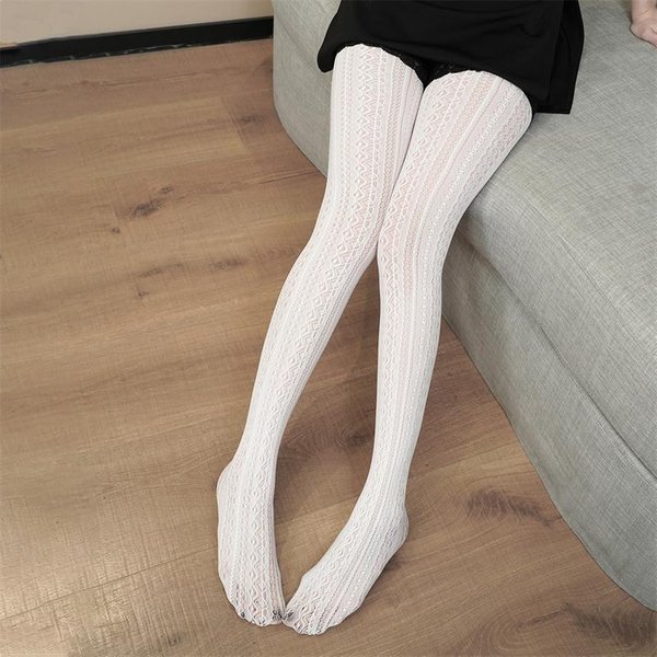 Medias De Rejilla Negras sexy Para Mujer, Medias Negras Gruesas Con Rayas De Encaje Para Mujer, Pantalones Ajustados Tipo Mallas One Size White-image