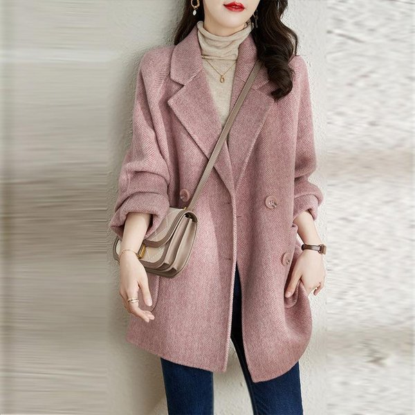 Traje Cuello Temperamento Lana Nuevo Abrigo Espiga Chaqueta Suelta Y Delgada VersáTil Top PequeñO 3XL Color Rosa-image