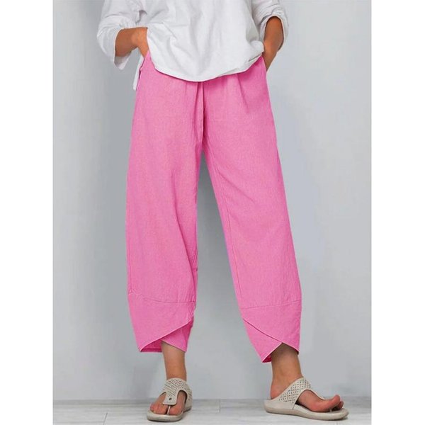 Pantalones Casuales Holgados De Lino Y AlgodóN Con Cintura EláStica Para Primavera Y Verano Para Mujer. Xxxl White-image