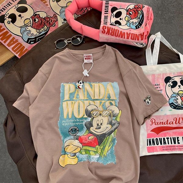 Camiseta De Manga Corta De Dibujos Animados Para Mujer Verano Nueva Suelta Talla Grande VersáTil Top De AlgodóN Puro XXL MarróN Oscuro-image