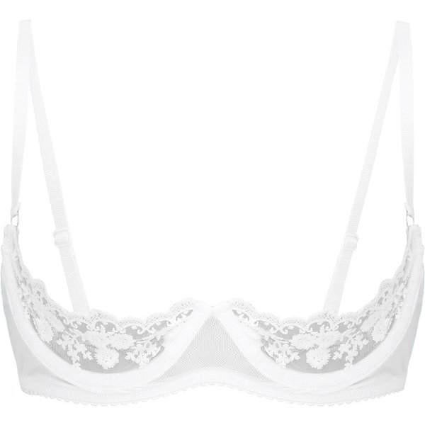 Sujetador De Encaje Floral Transparente Para Mujer Con Aros Tirante Ajustable Sujetador Sin Relleno LenceríA Ropa Interior S Blanco-image