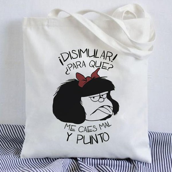 Bolso De Compras Kawaii Mafalda, Bolso De Lona Harajuku De Anime, Bolso De Mano Para Mujer, Bolso De Compras De Gran Capacidad, Bolso De Hombro Casual 29*32Cm-image
