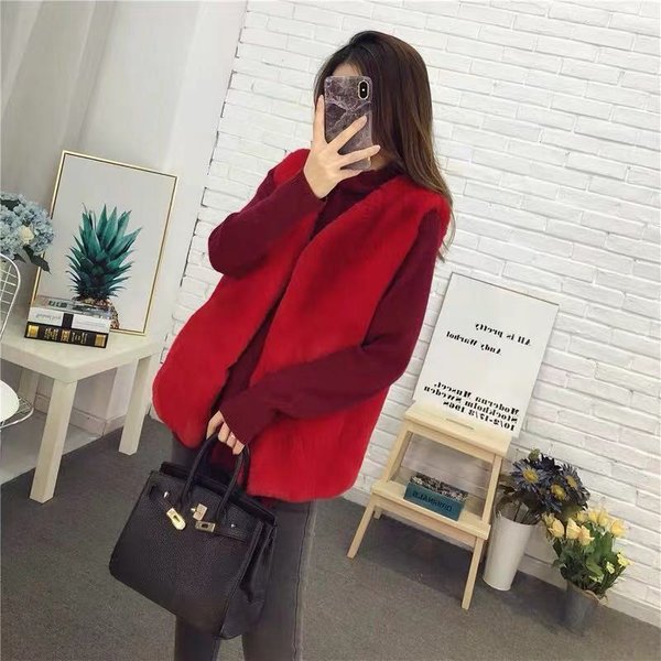 Zimowa Modna CiepłA DużA Kamizelka Ze Sztucznego Futra Z Norek Damska śRedniej DłUgośCi Kamizelka Z Futra KróLika Kamizelka Na Wszystkie Mecze Kurtka Slim Fit XL-image