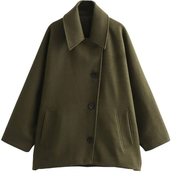 Abrigo Tweed Para Mujer Color SóLido Cuello De Traje Manga Larga Doble Botonadura OtoñO E Invierno Chaqueta De Largo Medio De Lana ImitacióN L Black-image