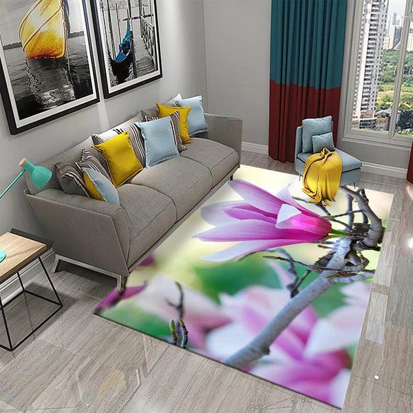 Dywan Kwiat Magnolii RóżOwe I BiałE Dywany Kwiatowe Wycieraczki Dekoracja Sypialni Dywany PodłOgowe Do ŁAzienki Kuchni Przedpokoju Dywan AntypośLizgowy 40X60Cm-image