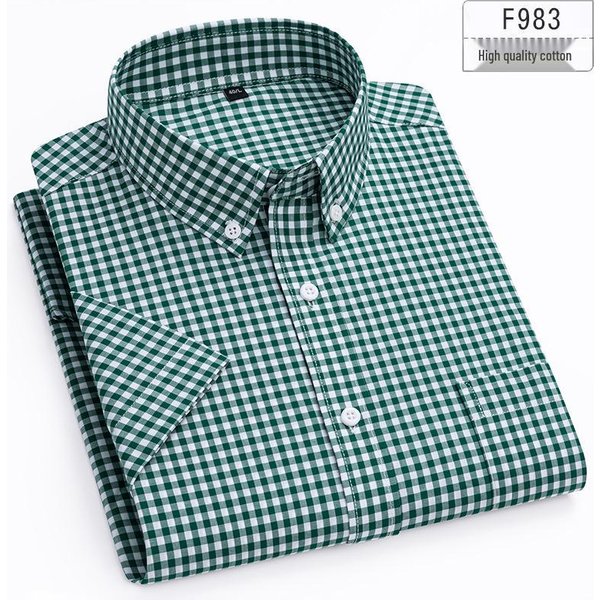 Camisa Casual De Verano A Cuadros Para Hombre - 100% AlgodóN, De Manga Corta Para Hombres JóVenes Y De Edad Media L Gray-image