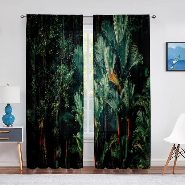 Cortinas De Voile Transparentes Con Tema De Animales De Dibujos Animados De Selva Tropical Para DecoracióN De Ventanas De Sala De Estar, Dormitorio, Cocina, Cortinas De Tul Para Ventana 1 PCS W100Xh250Cm&Grommet Top-image