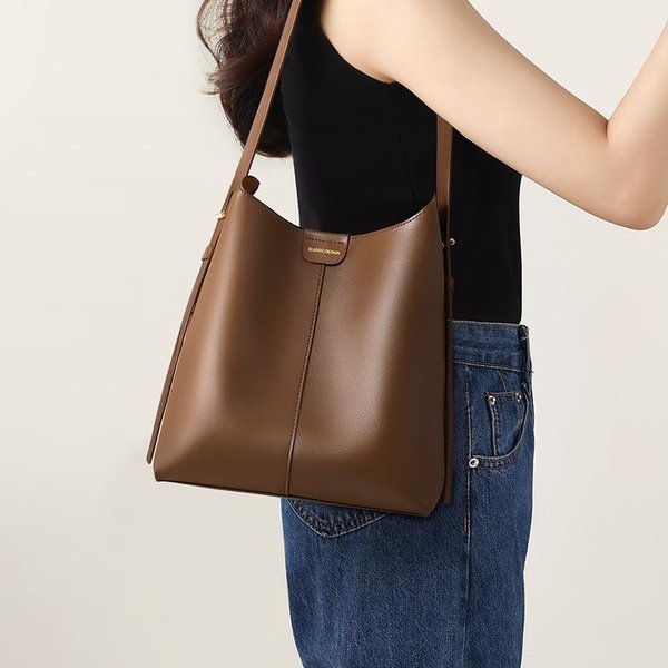 Bolso Cubo OtoñO E Invierno Nuevo Bolso Para Mujer Cuero Suave Bolso De Hombro Cruzado Bolso Tote Bolso De Mano Para Viajes-image