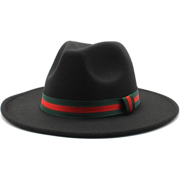 DużY Kapelusz Z Okapem, Modny PłAski Kapelusz, MęSki I Damski, WełNiany Kapelusz Jazzowy L(58-60Cm) Czarny-image